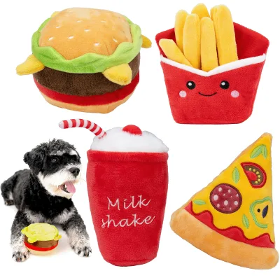 Wholesale Eco-friendly Cotton Rope & Polyester Stuffed Squeaky Dog Toy Fast Food Set Soft Pet Plush Indoor Cute Interactive Gift