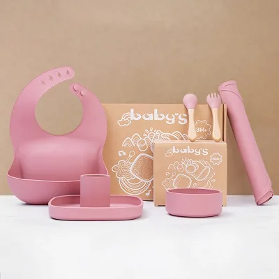 13Pcs Cute Soft 5Pcs Food Grade Bpa Free Infant Kids Feeding Tableware Bib Bowl Baby Silicone Feeding Set for Children Kids