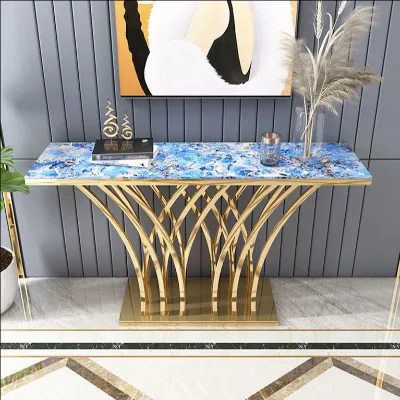 Hot Sale Creative Light Luxury Consoles Table Gold Stainless Steel Frame Hallway Marble Top Entrance Furniture