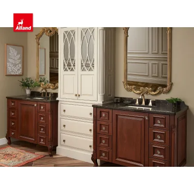 China's Best-Reviewed Royal Glorious Cherry Bathroom Vanity With Two Tone Cinnamon Red Grain Recessed Raised Cabinet Suppliers