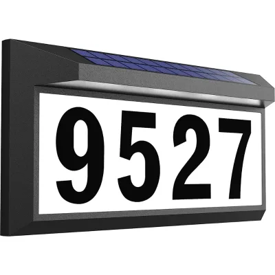 LED Solar Address Sign House Number Illuminated Solar Address Plaque Street Outside Garden Driveway Solar Door Number with Light