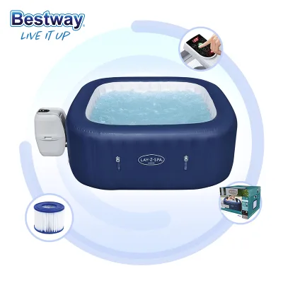 Bestway 60021 Ibiza AirJet Green Portable Outdoor PVC Inflatable Hot Tub Spa for 4-6 Persons Square Bathtub Design