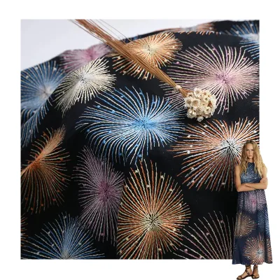 Japanese Style Firework Embroidered Lightweight Linen Cotton Fabric for Home Decor Apparel Girls Boys Clothing-Customized Color