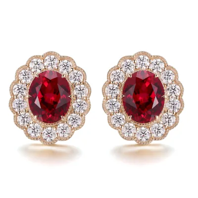 Solid Real Gold GRC Certified Red Color Lab Gemstone Handcrafts Fashion Jewelry Earrings Hypoallergenic Flatback Earrings Women