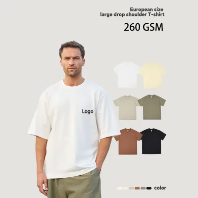 Wholesale EU Size 260 GSM Summer t Shirts Unisex Custom Brand Blank Short Sleeve Oversize Eco-Friendly 100% Cotton t Shirt