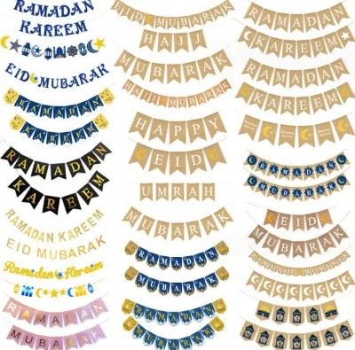 Hot-selling Ramadan Festival Party Banner Supplies Muslim Festival Party Decorations Banners Hemp Flags