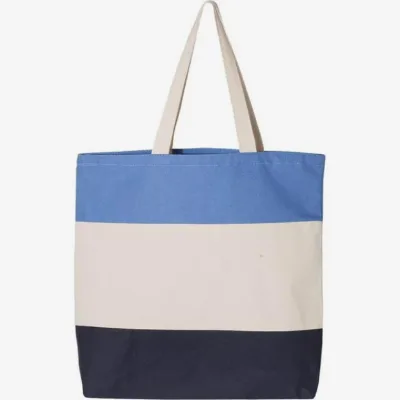 Custom Logo Heavy Canvas Webbed Handle Tri Color Tote Bag Promotional Bulk Gift