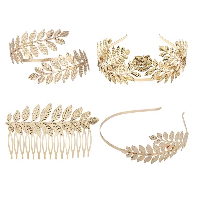 Greek Roman Laurel Leaf Bracelet Armband Gold Laurel Leaves Crown Tiara Costume Greek Goddess Headband Hair Comb Bridal Wedding