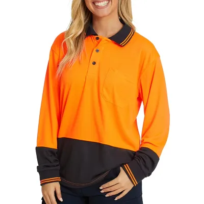 High Visibility Safety Building Cheap Safety Reflective Tapes Clothing Long Sleeve Polyester Women Ladies Working Polo Shirt