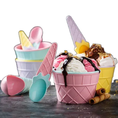 Personalized Wholesale Cartoon Plastic Ice Cream Cups Spoon Multicolor Adorable Summer Dessert Holiday Portable Gift