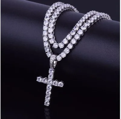 Custom Cross Pendant Cuban Chain Sterling Silver Rhodium Plated Hip Hop Jewelry Trendy Unisex Wholesale Supplier
