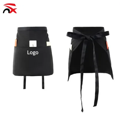 Custom Waist Apron Short Half Body Server Apron with Ties for Coffee Shops Hotels Catering Promotional Staff Uniform with Logo