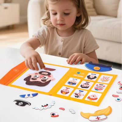 Portable Book Style Magnetic Change Face Puzzle Emotion Recognition Role Play Educational Toy for Toddlers 3+