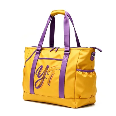 YT Sports Fitness Bag Luggage Bag Yellow with Purple Strap Weekend Travel Overnight Bag