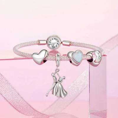Simple Style 925 Silver Romantic Wedding Dance Opal Beloved Life Tree Pendant pink Dreamy Bracelet