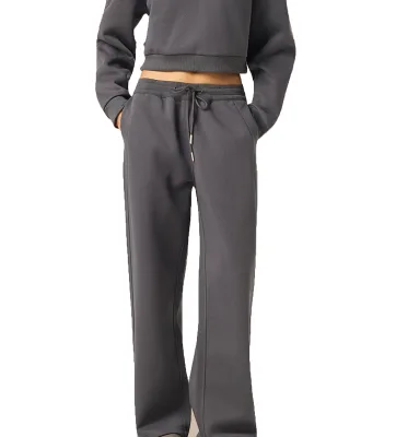 Women's 350GSM Casual Autumn Anti-Wrinkle Breathable Flat Front Sweatpants Elastic Low Waist Regular Fit Heavyweight Cotton