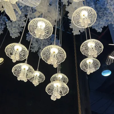 New LED Chandelier Light 10 Heads Medusa Clear Acrylic Flying Medusa Light for Wedding Party Ceiling Decoration