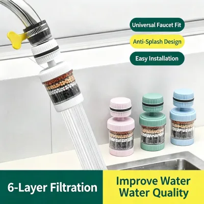 6-Layer Faucet Water Filter Universal Sink Tap Filter with Anti-Splash Design Easy Install Mineral Filtration for Kitchen
