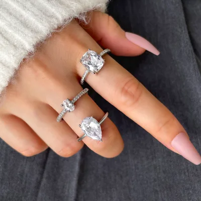 Free of Nickel and Lead Engagement Rings for Her Fit Moissanite Sterling Silver AAAAAAAA CZ Anniversary 925 Silver Ring