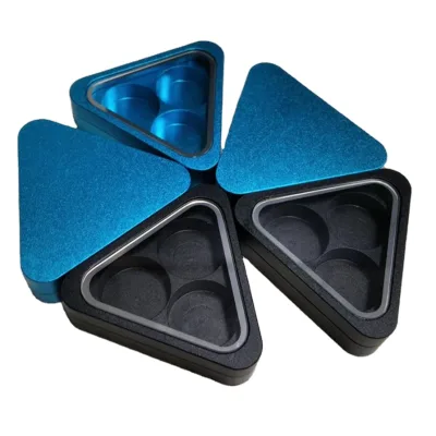 Premium 3 Holes Blue/Black Color Aluminum Triangle Shape Billiard Snooker Pool Cue Tips Holder Collector Carry Box