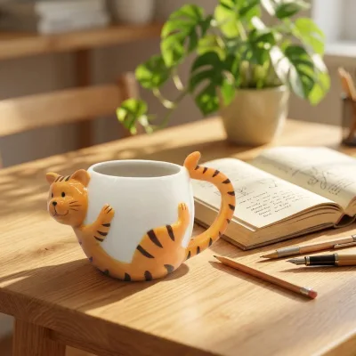 Cute 3D Cartoon Animal Cat Shaped 12oz Non-Toxic Ceramic Coffee Mug