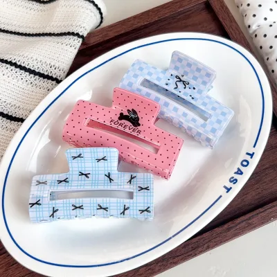 Acrylic Polka Dot Plaid Claw Clip Sweet Square Large Shark Hair Clips Versatile Back Head Updo Accessories Kids Party