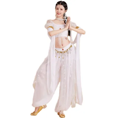 The Newest Design White Butterfly Jasmine Princess Indian Bollywood Belly Dance Performance Dresses Set for Adult Lady