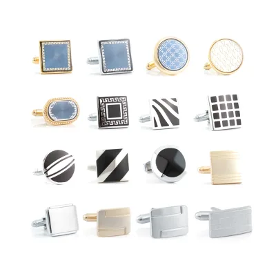 JINJIE Ready to Ship Low MOQ Cheap Gold Silver Color Round Customized Cufflinks Brass for Men
