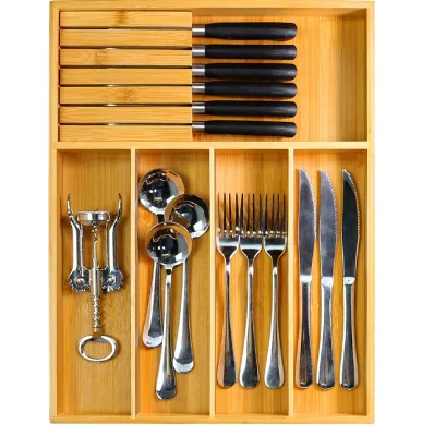Home&Kitchen Multifunction Cleaning Tools Living Room Kitchen Bamboo Silverware Organizer Bamboo Drawer Organizer for Utensils