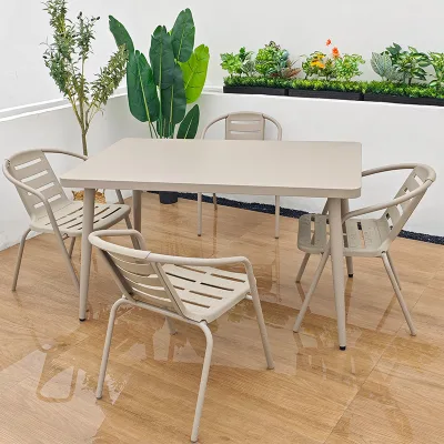 Modern Outdoor Dining Set Waterproof UV Resistant Rectangular Table With Foldable Chairs for Patio Bistro Hospitality Projects