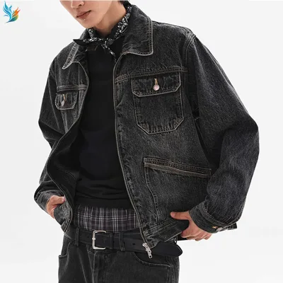 American High Street Wash to Do Old Vintage Pocket Design Sense Pocket Bright Line Flight 100% Cotton Blue Denim Jacket