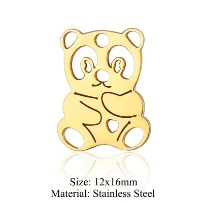 12x16mm Silver/Gold Women Kids DIY Jewelry Making Hollow Stainless Steel Cute Animal Panda Shaped Charm Accessories Pendant