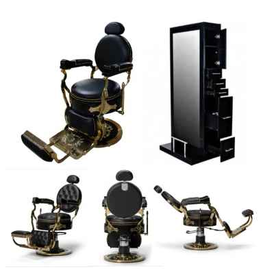 Antique Style Barber Station Beauty Salon Chair and Mirror Set Hairdressing