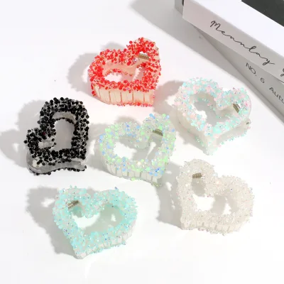 Korean Diamond love Claw Sweet Simple Half Tied Hair Claw Fashion Girl Accessories Hair Claw