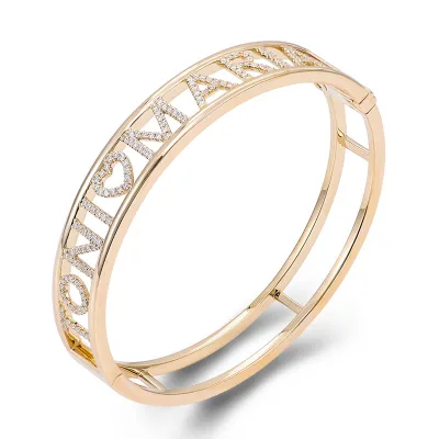 Zuanyang Fine Jewelry Round Brilliant Cut Lab-grown Diamonds Bracelet 14K 18K Solid Gold Custom Name Bangle Bracelet