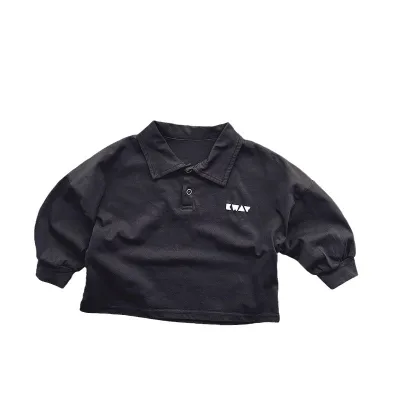 Wholesale 2024 New Boys and Girls Korean Long-sleeved Top Children's Polo Shirt Vintage Lapel Shirt
