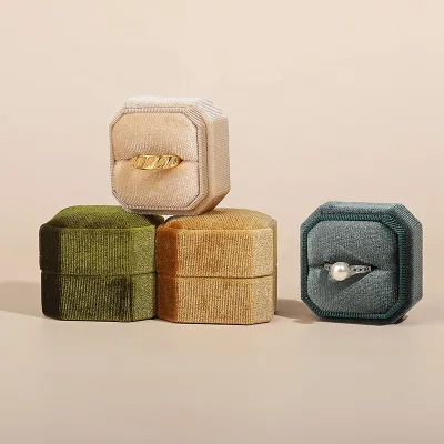 In Stock Wholesale Cheap Fancy Custom LOGO Octagon Jewellery Packaging Ring Box New Proposal Wedding Velvet Ring Box
