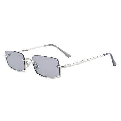 Unisex Metal Rimless Sunglasses, Retro Rectangle Fashion Shades, UV400 Protection