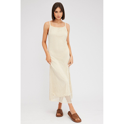 OEM High Quality Custom Color Style Knit Maxi Crochet Cowl Neck Sleeveless Cotton Women Causal Dress