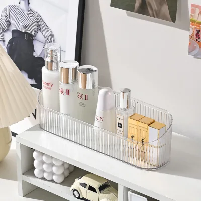 Desktop Makeup Strip Organizer Clear Stripe Shelf Bathroom Home Vanity Skincare Lipstick Holder
