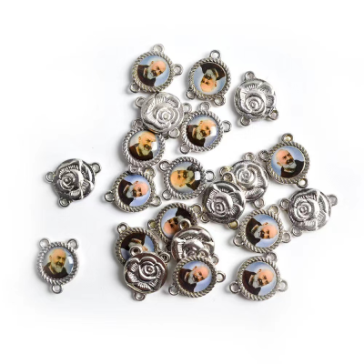 Religious Figure Jesus Mary Medal Backside Rose Centerpiece Catholic Rosary Metal Pendant Centerpiece