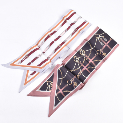Small Silk Scarf for Women 2024 New Style Pattern Printed Handle Bag Ribbon Head Scarf Fashion Long Skinny Scarf Wholesale
