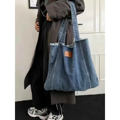 Large Capacity Women's Denim Shopping Handbag Newly Designed Portable Denim Bag
