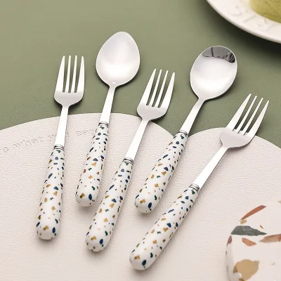Instagram-style Minimalist Pebble-textured 410 Stainless Steel Spoon Fork Chopsticks Premium Feel Serving Spoon Korean-style