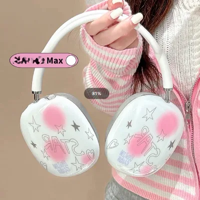 Cute Pink Smudge Star Protective Cover for Airpods Max Earphone Case Transparent Soft Silicon for Apple Airpods Max Headphone