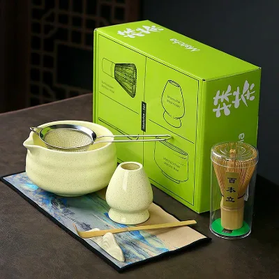 Wholesale High Quality Matcha Ceremonial Grade Whisk Set Hot Selling Bamboo Chasen Matcha  Poon Ceramic Green Bowl