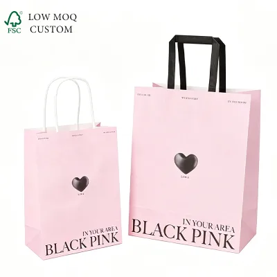 Multi Sizes Recyclable Custom Printed Kraft Paper Gift Bags, Eco Shopping Bags for Clothes and Perfume Gift Packing