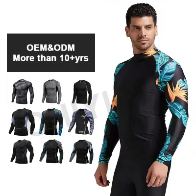 Sublimation Printed Spandex Bjj Quick-dry Men Compression Shirt Top Long Sleeve Sports Running Dry Rash Guard