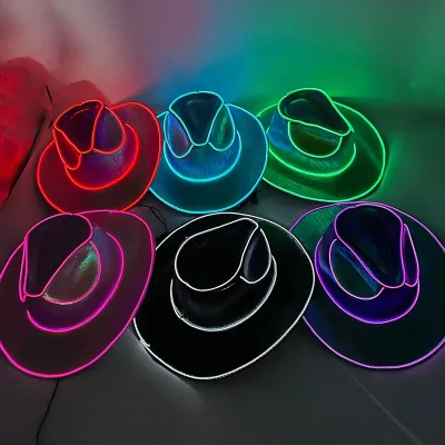 Halloween & Christmas LED Flashing Neon Party Hat Colorful Sequin Glitter Cowboy Cosplay Costume with Flashing LED Lights