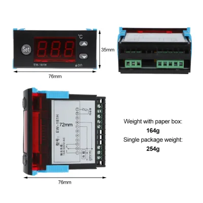 EW-181H Digital Temperature Controller Heating Cooling Thermostat 10A Relay Output with NTC Probe Sensor Panel Mount